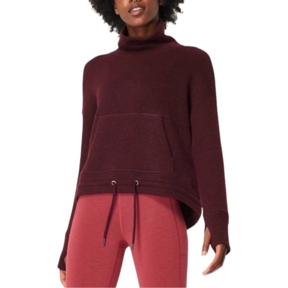 Sweaty Betty Boucle Funnel Neck Cropped Sweatshirt Size Small Maroon, Cozy